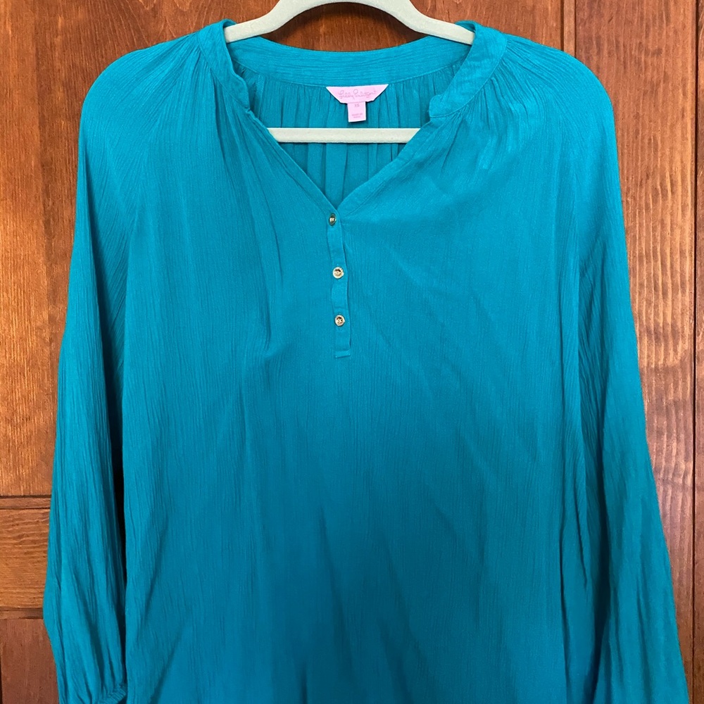LillyPulitzer loose fitting top. Turquoise EUC